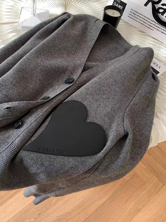 Big Leather heart Knit Cardigan
