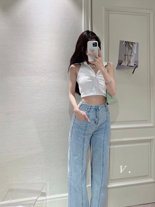 Polo Ribbed Cropped Tank Top