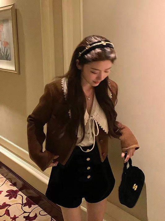 Gold Button Velvet Shorts