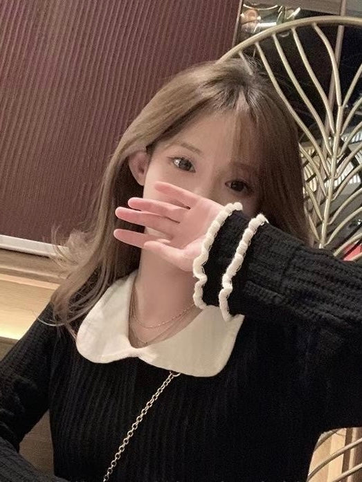 Peasant Collar Knit Top