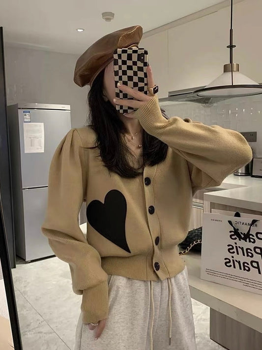 Leather Heart Knit Cardigan