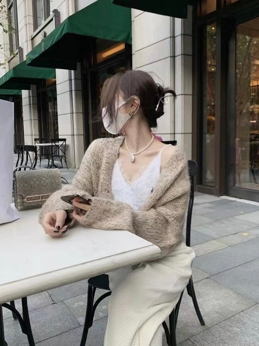 Lantern Sleeves Knit Cardigan