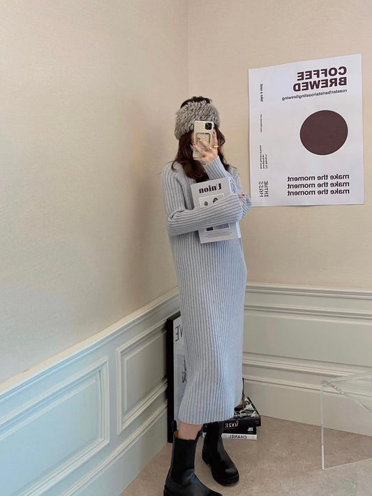 Turtleneck Ribbed Sweater Dress