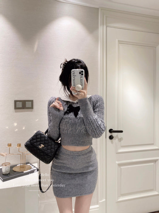 Ribbon Cable Sweater with Skirt Set