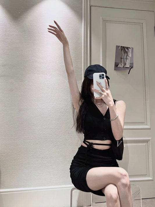 Cropped Polo Vest Skirt Set