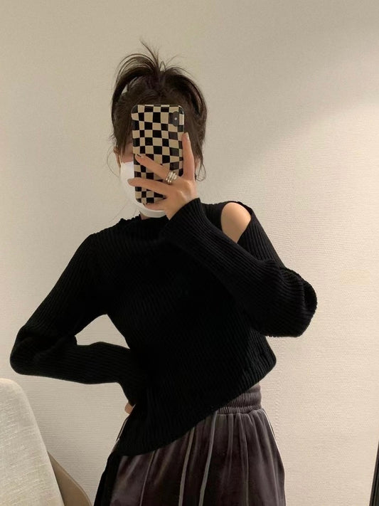 One Shoulder Ribbed Knit Top