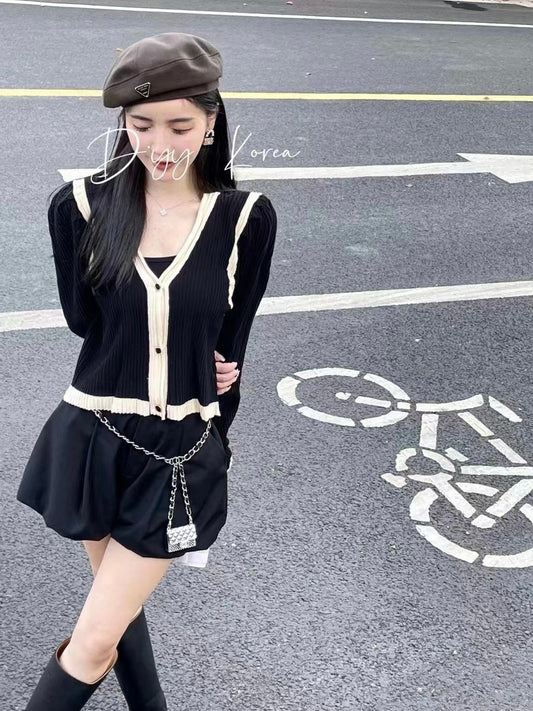 Chanel Style Ribbed Knit Cardigan