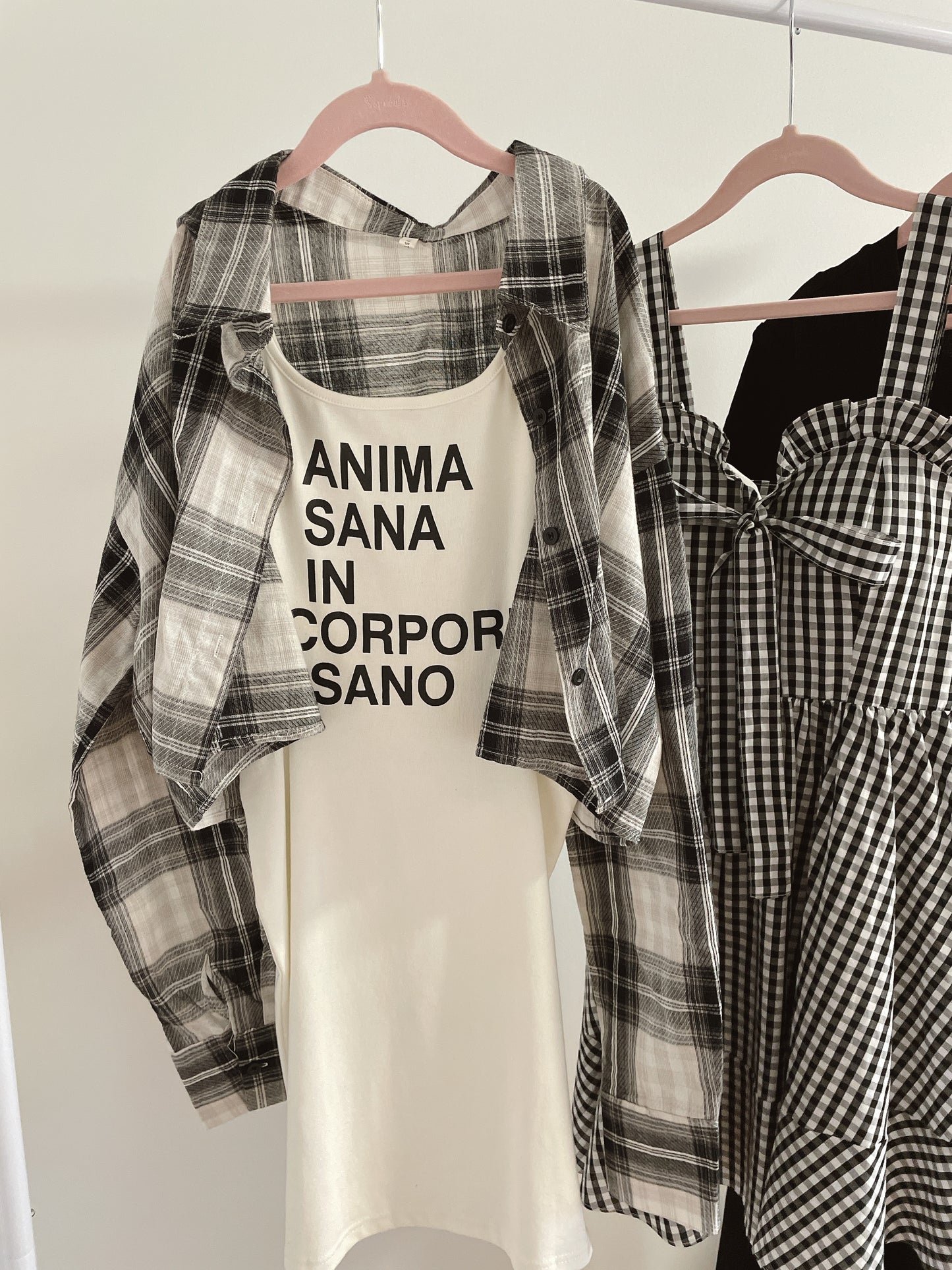 Plaid Shirt Hollow Bodycon Set