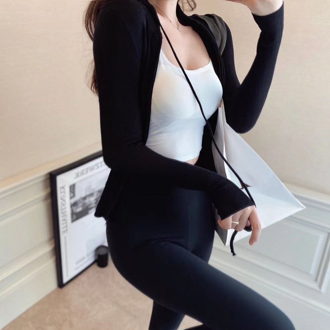 Ribbed Knit Zip Slim Cardigan