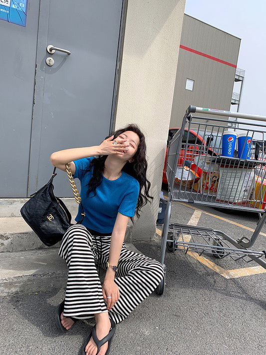 Knit Striped Wide Legs Pants