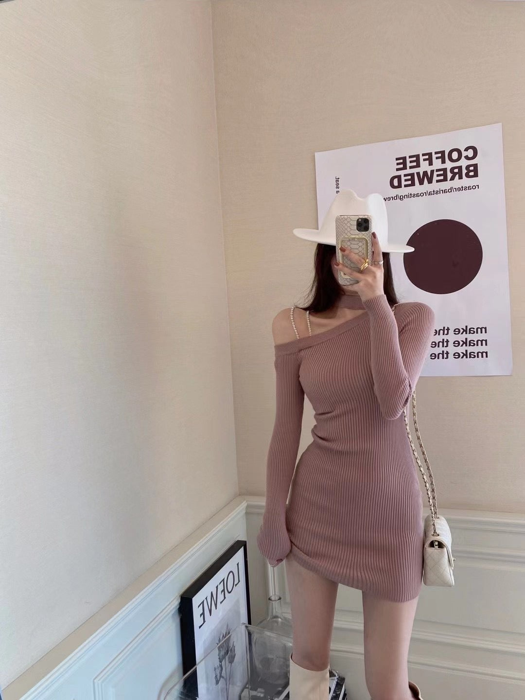 One Shoulder Ribbed Knit Dress