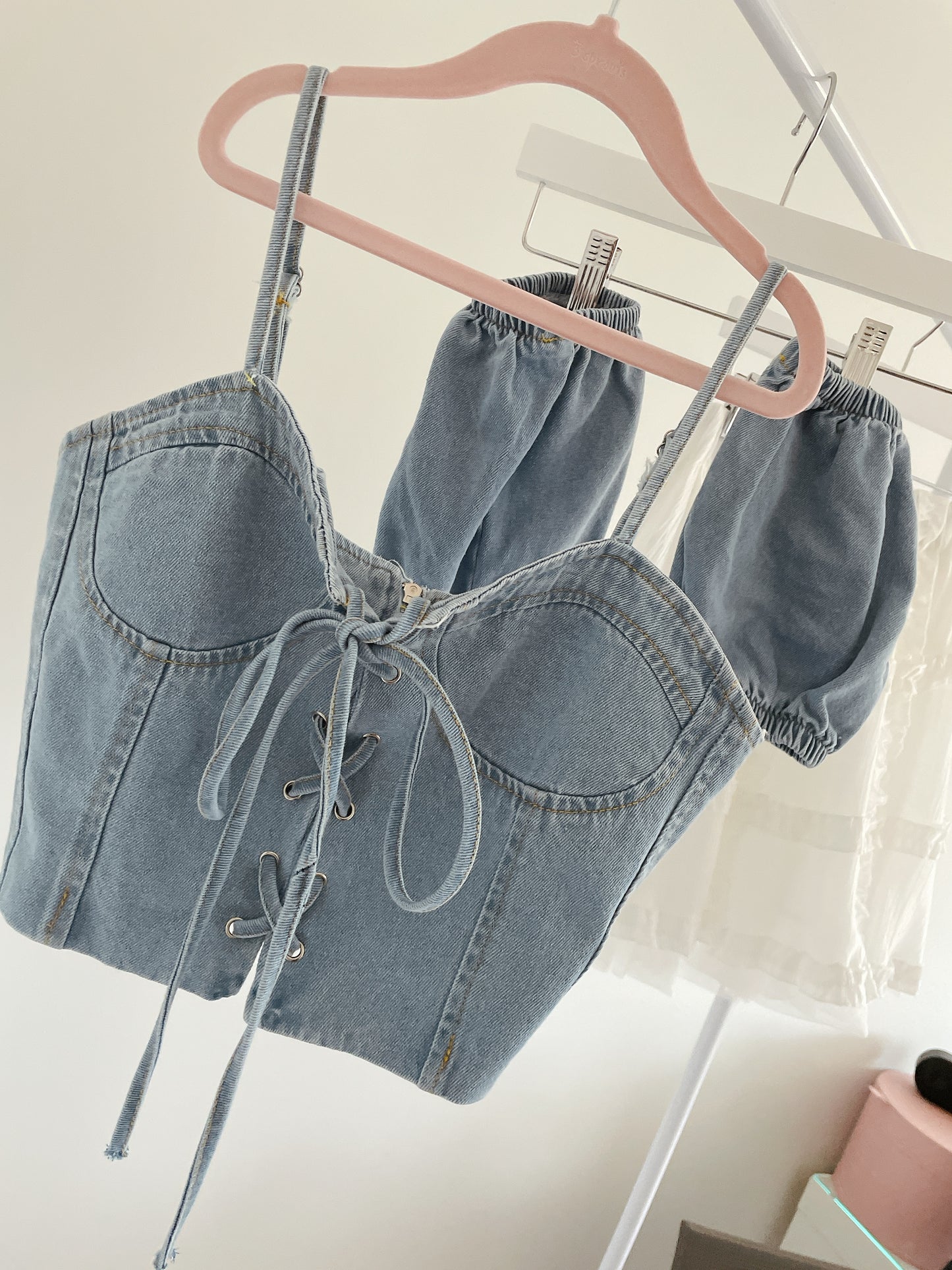 Denim Camisole Tiered Skirt Set