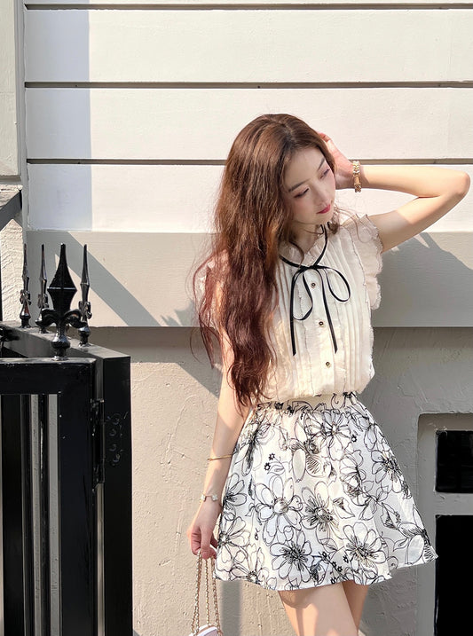 Vintage Chiffon Pleated Top