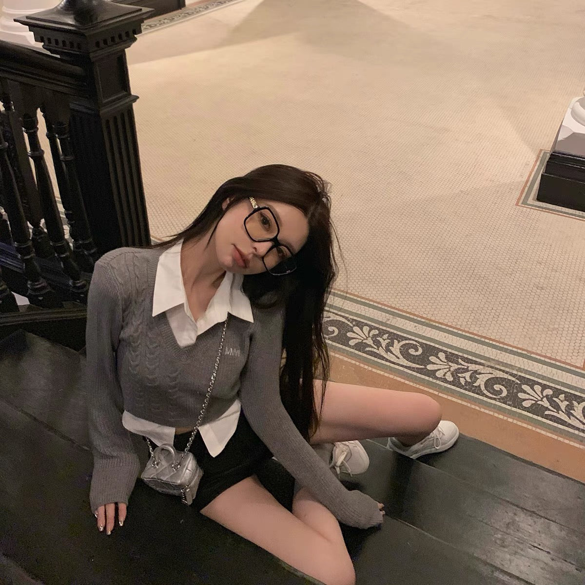 High School Sweater with Shirt Collar