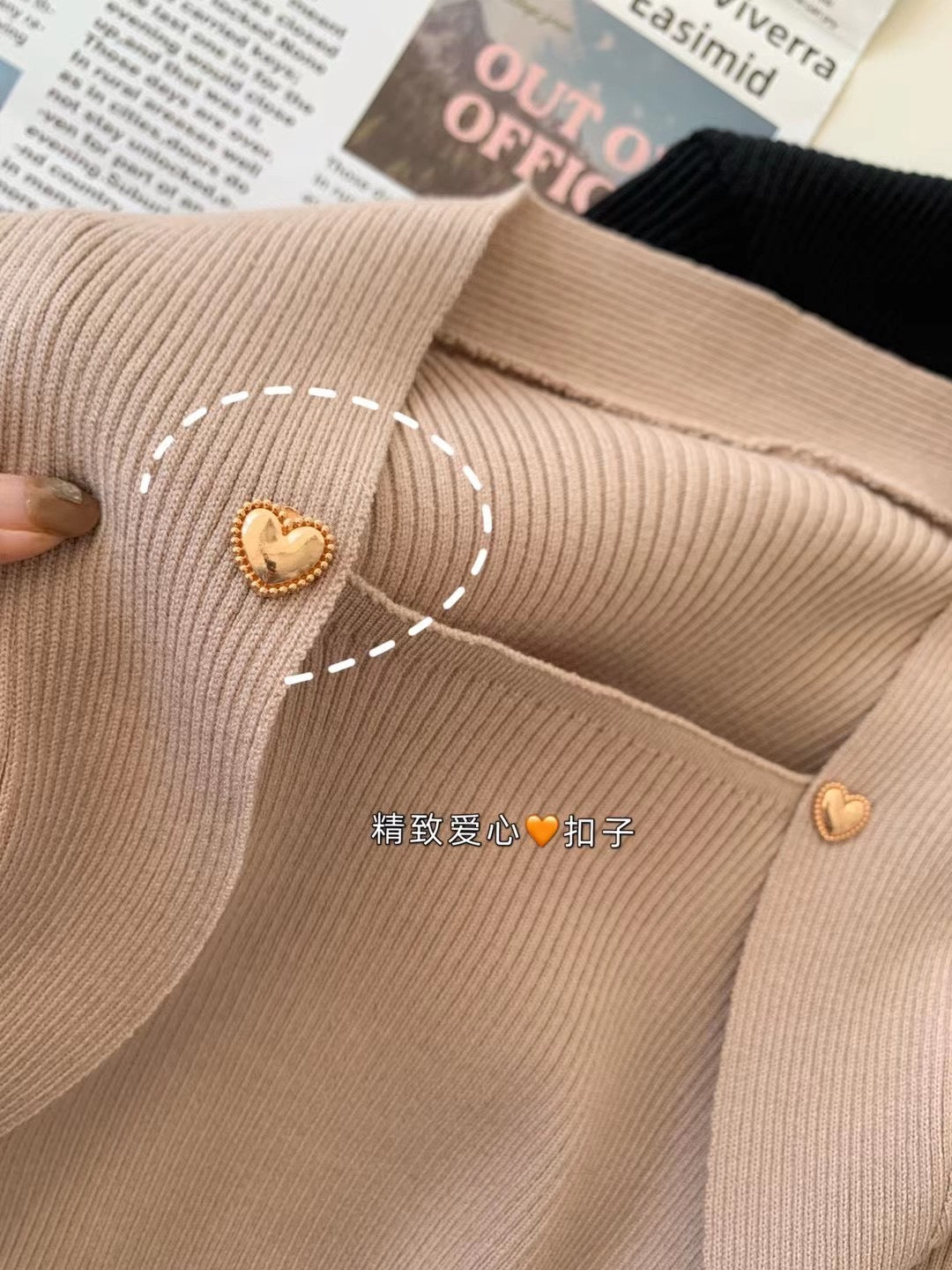 Heart Button Ribbed Knit Top