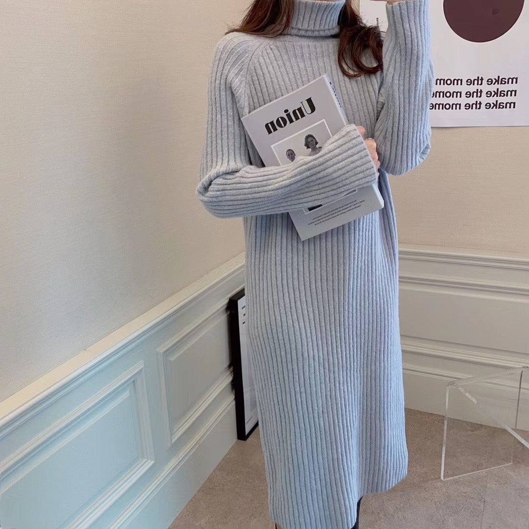 Turtleneck Ribbed Sweater Dress