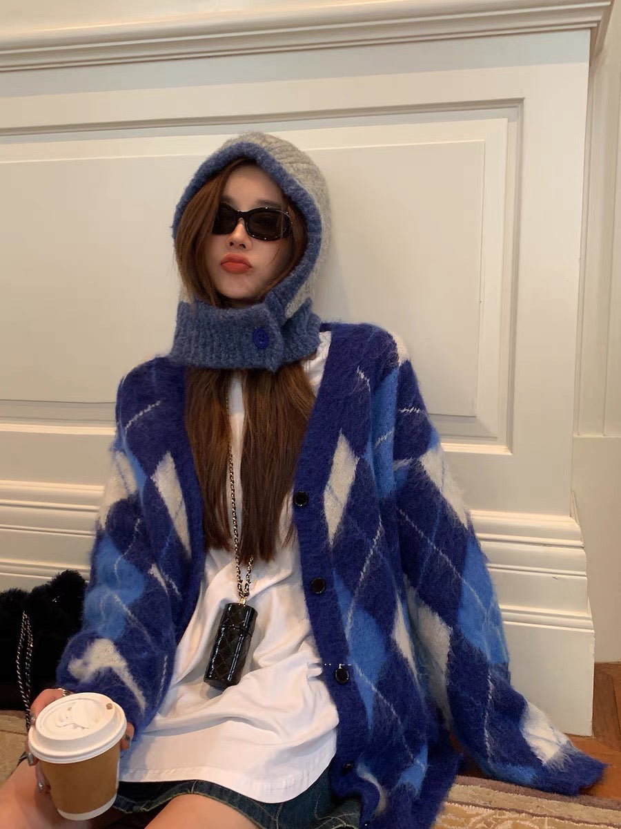 Diamonds Pattern Faux Mink Cardigan