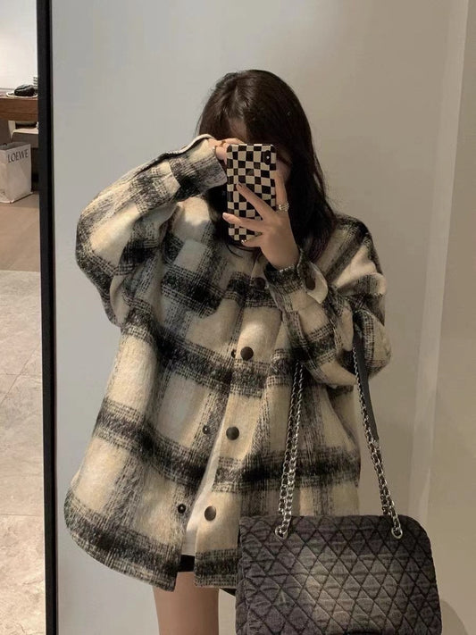 Plaid Drop Shoulder Peacoat