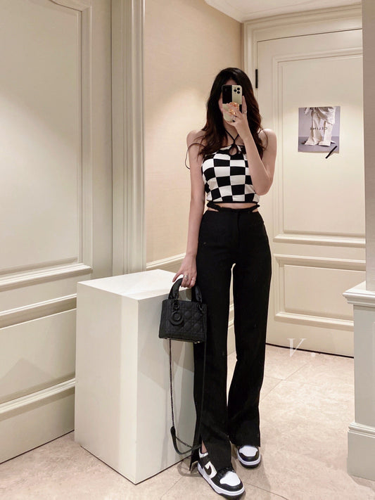 Checker Halter Knit Camisole