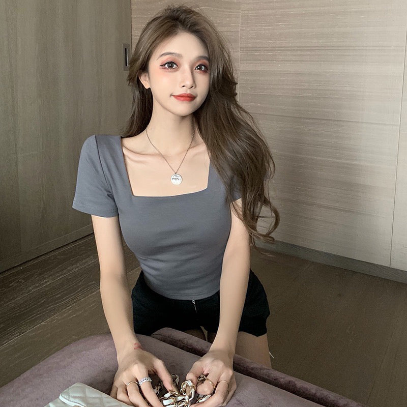 Square Neck Cropped Cotton Tee