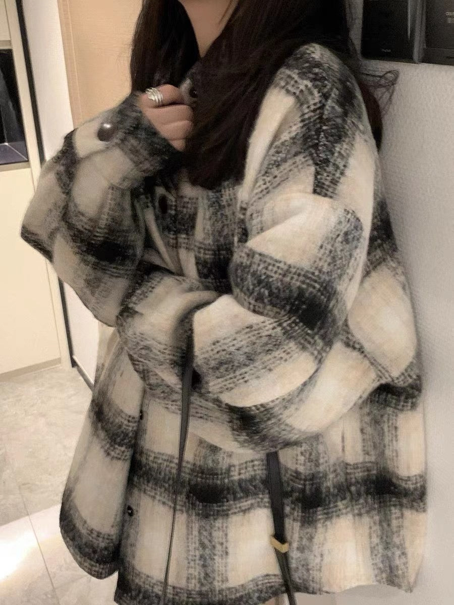 Plaid Drop Shoulder Peacoat