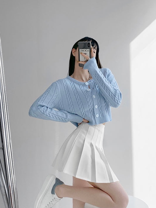 High Waist Preppy Pleated Skirt