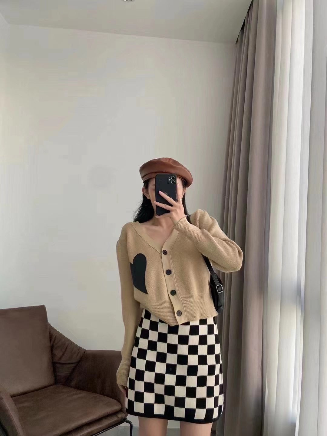 Leather Heart Knit Cardigan