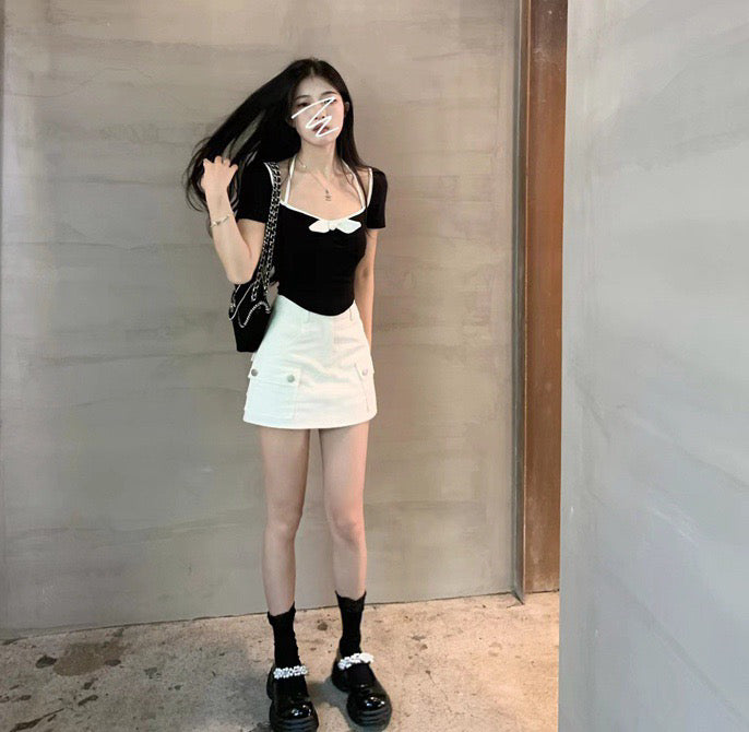 Contrasting Ribbon Ribbed Top