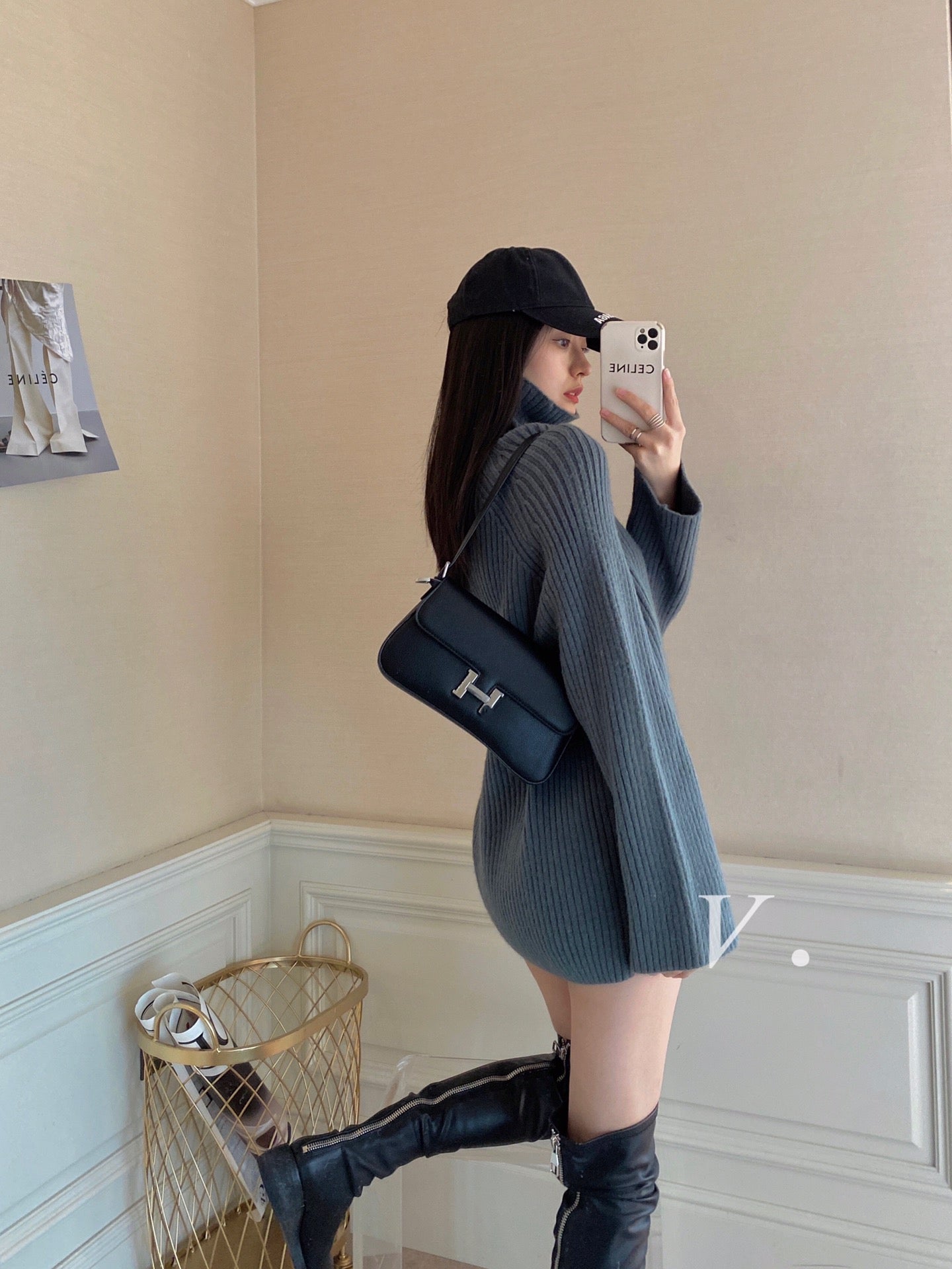 Long Turtleneck Ribbed Sweater