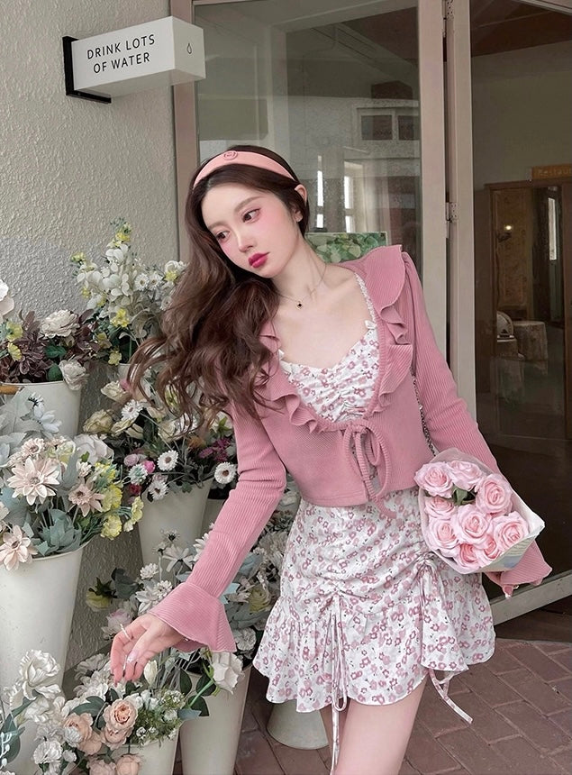 Ruffle Tie Knit Cardigan