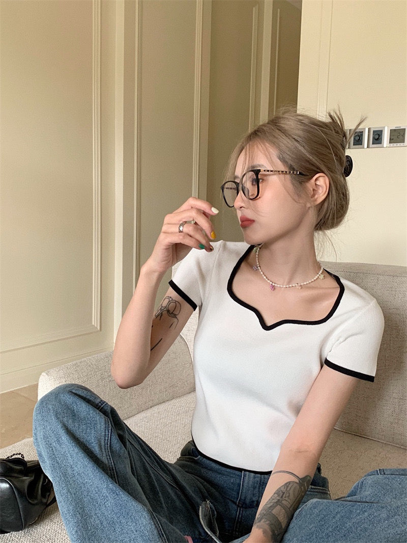 V-Neck Ribbed Top