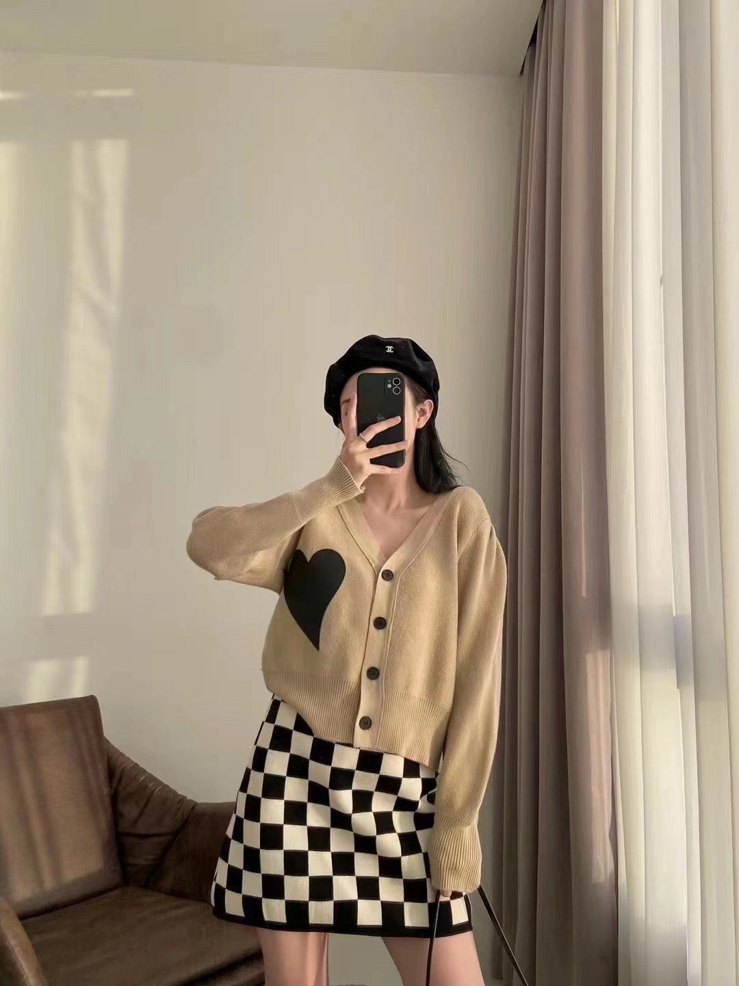Leather Heart Knit Cardigan