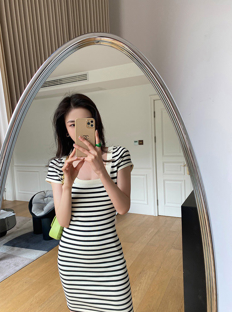Striped Knit Basic Dress