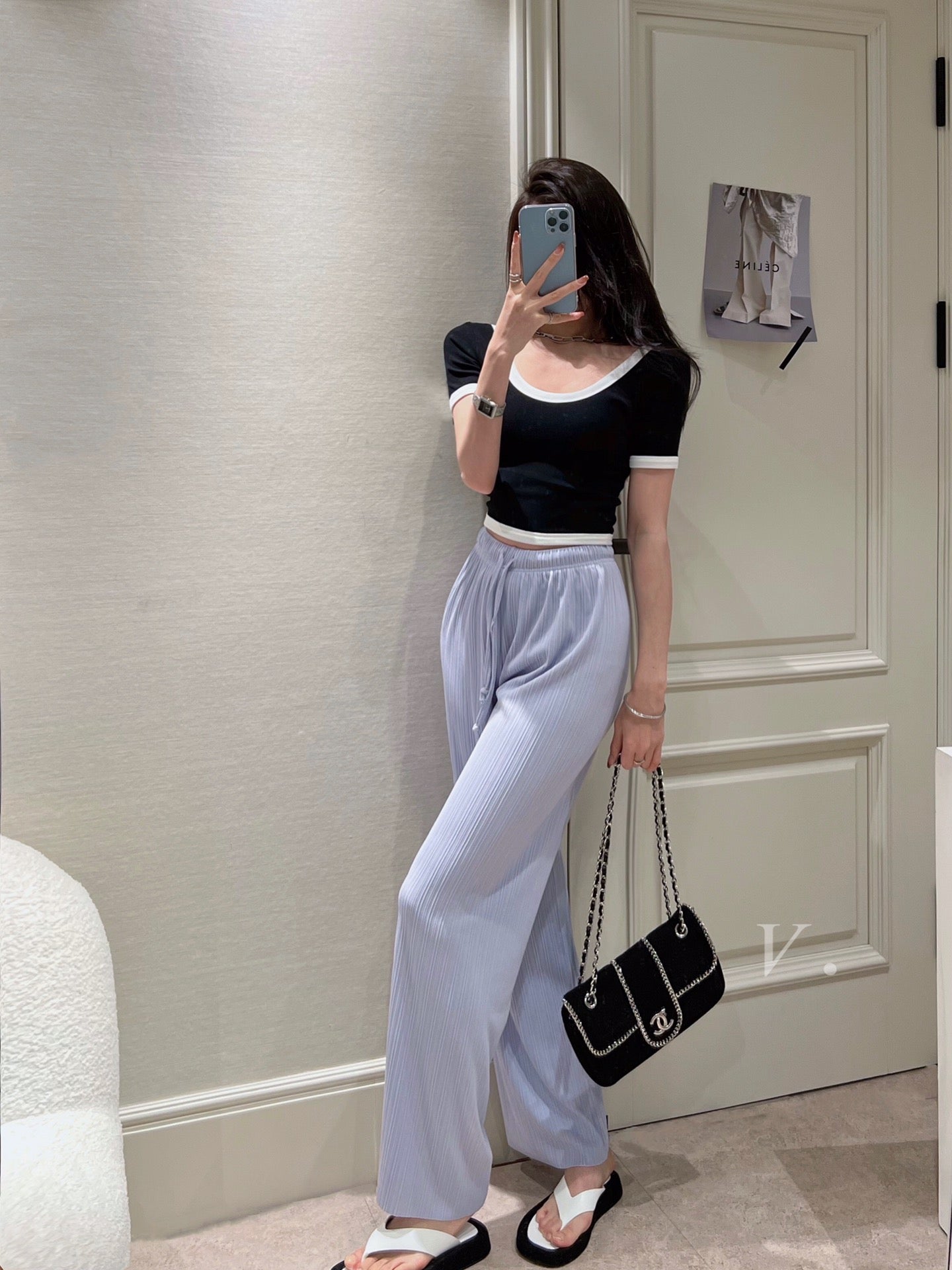 Contrast Trim Cropped Knit T-shirt