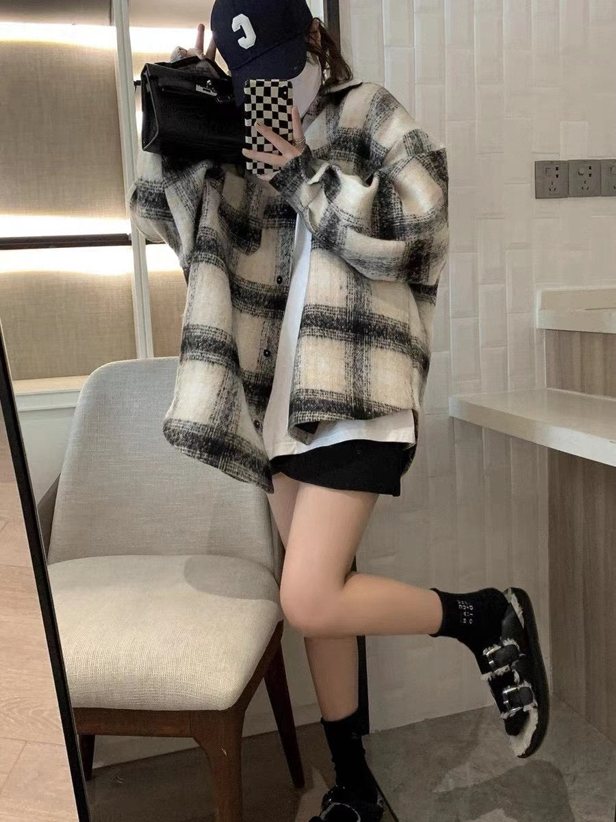 Plaid Drop Shoulder Peacoat