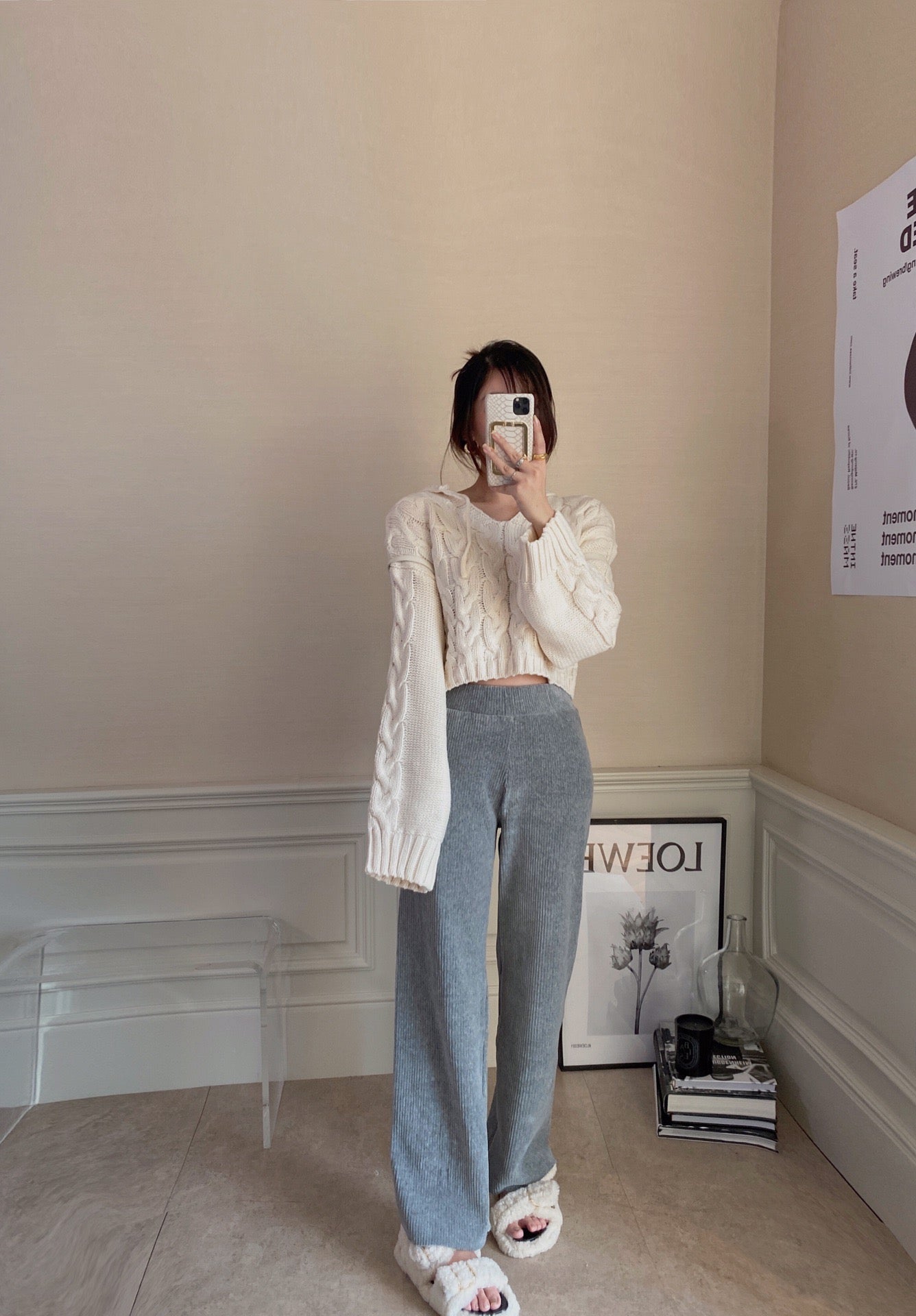Cable Long Sleeves Short Sweater