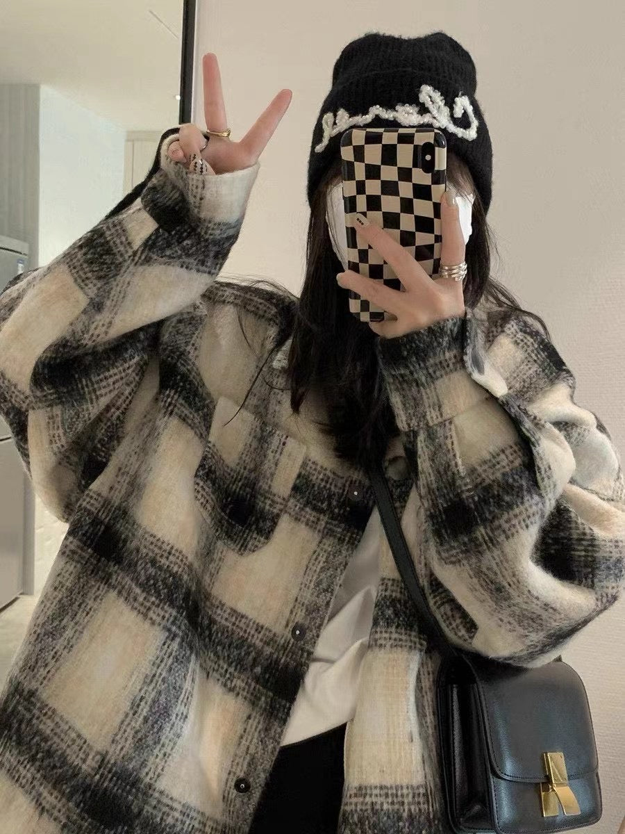 Plaid Drop Shoulder Peacoat