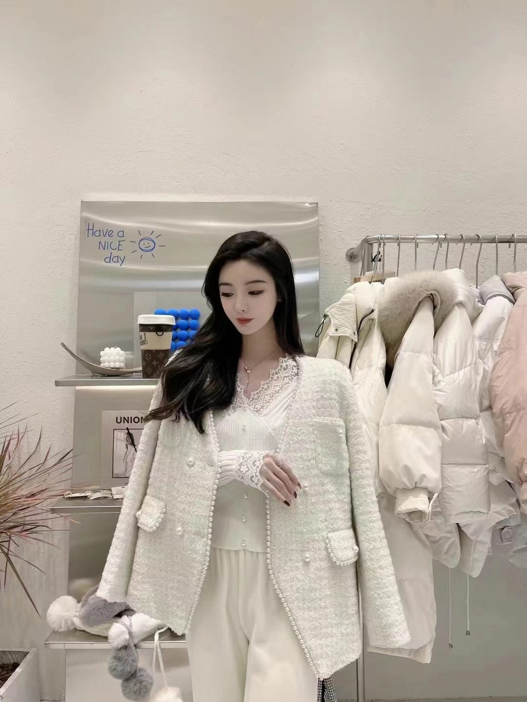 Lace Pearl Button Knit top