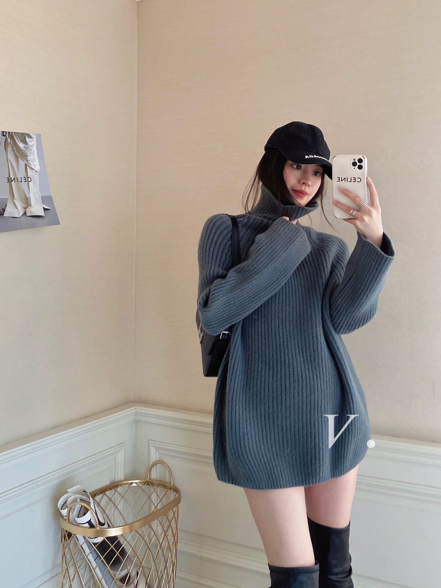 Long Turtleneck Ribbed Sweater