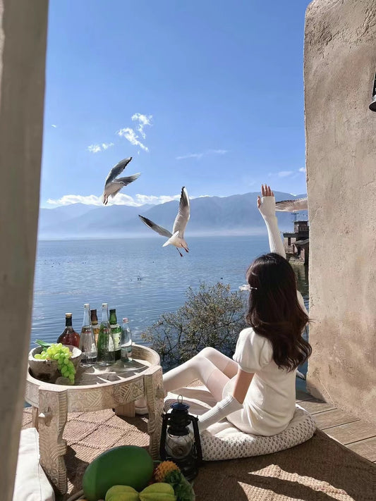 Puff Sleeves Ribbed Knit Dress