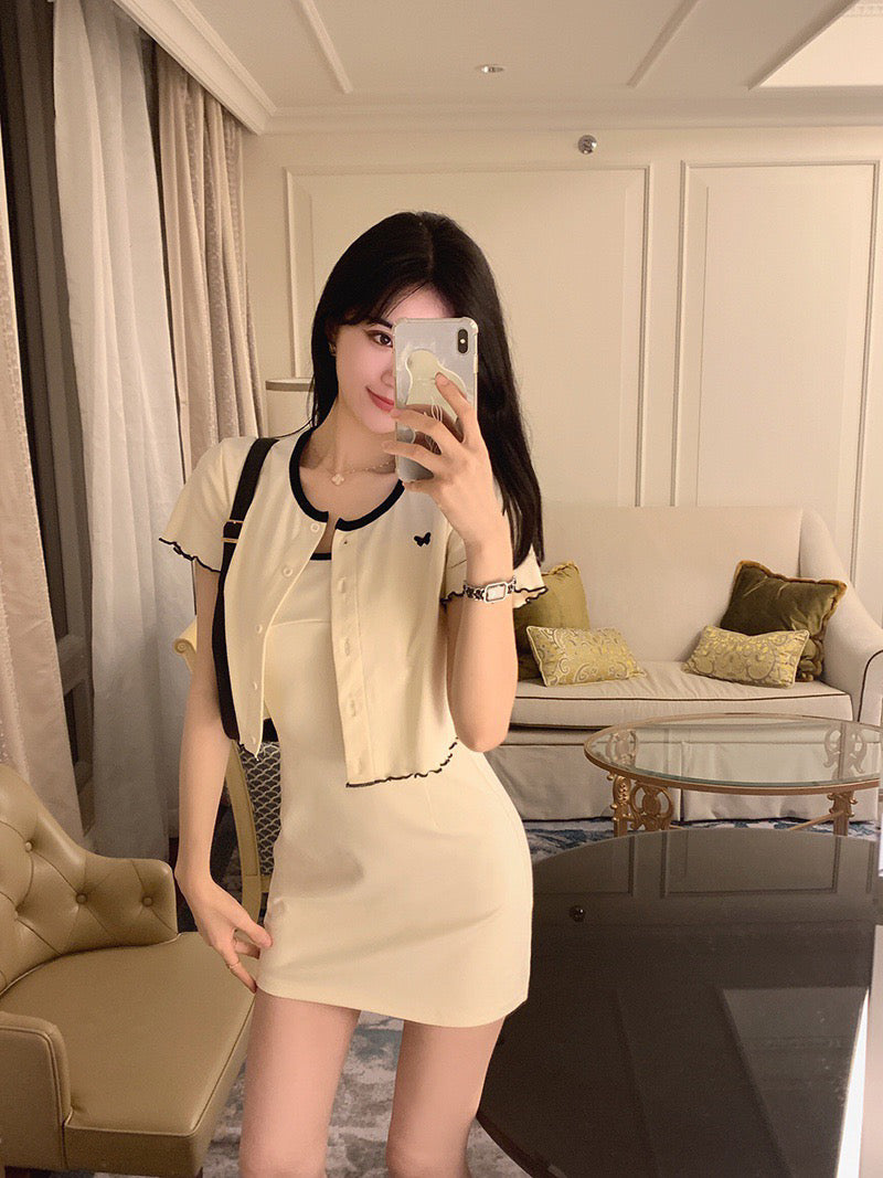 Butterfly Knit Ribbed Dress Set