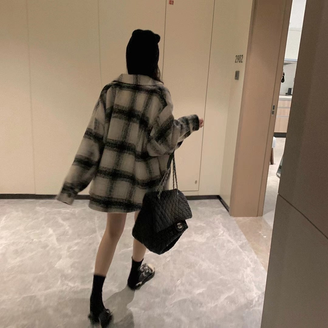 Plaid Drop Shoulder Peacoat