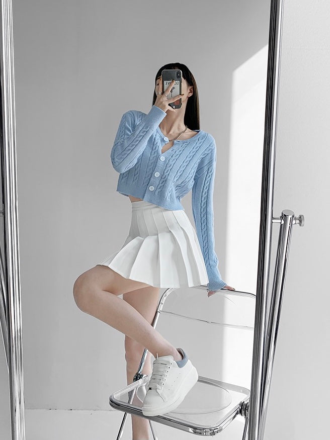 High Waist Preppy Pleated Skirt