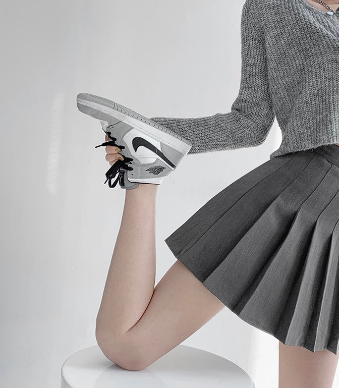 High Waist Preppy Pleated Skirt