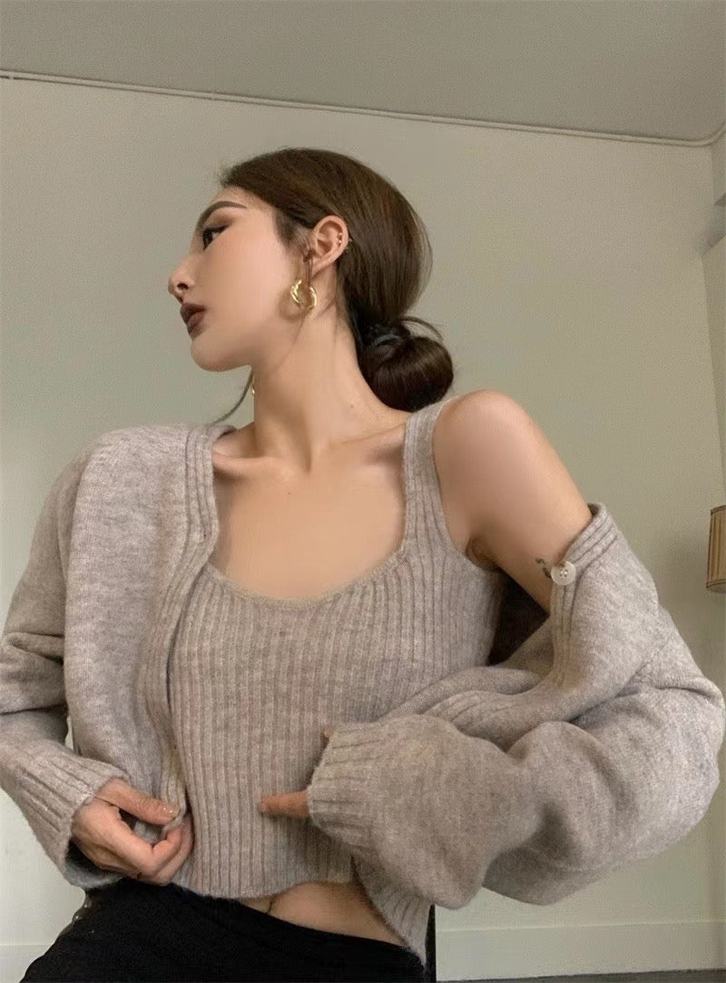 Knit Cardigan 2 Pieces Set