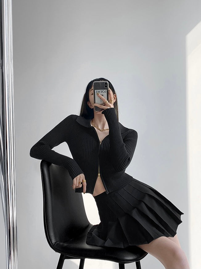 High Waist Preppy Pleated Skirt