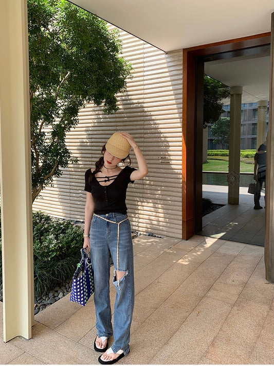 Double Ribbon Crew Neck Tee