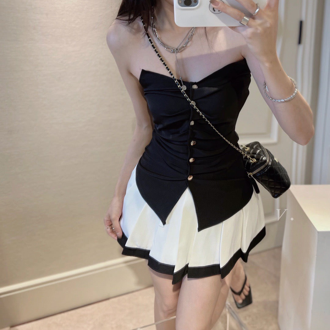 Piano Tube Top Pleated Skirt Set