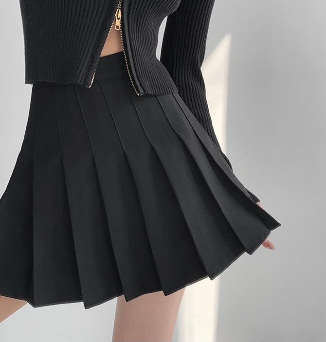 High Waist Preppy Pleated Skirt