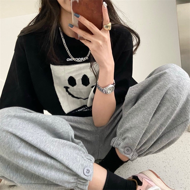 Square Smile Face Oversized Tee
